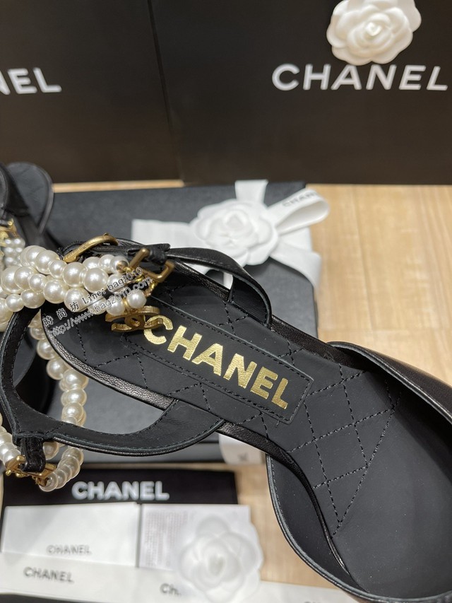 chanel2022最新爆款珍珠涼鞋 香奈兒尖頭平跟涼鞋 dx3351